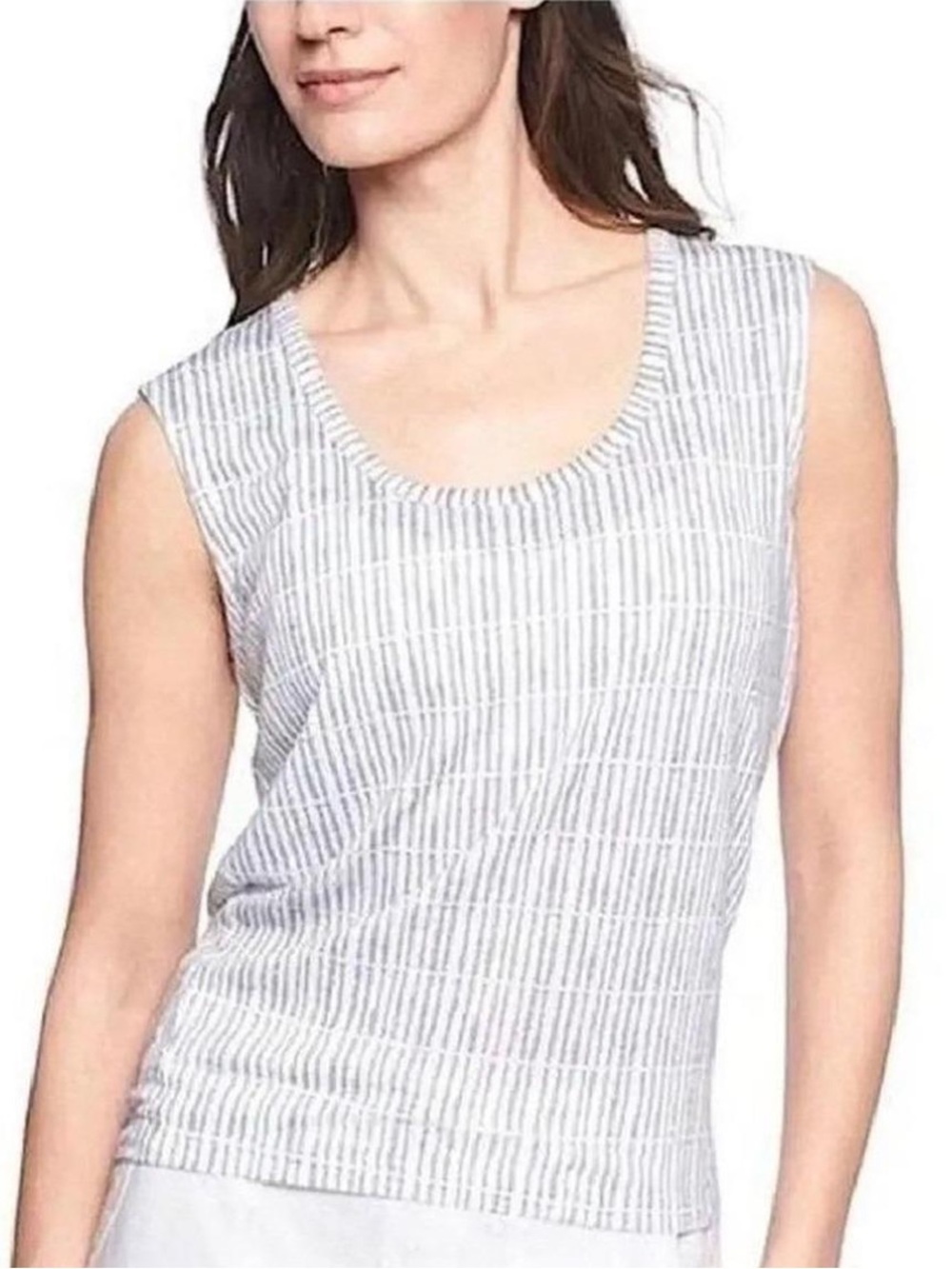 Athleta White and Light Gray Striped Scoop Neck Tank